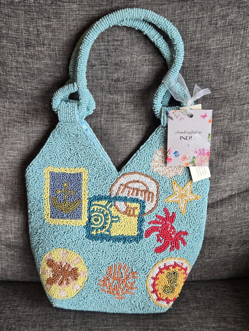 Beach Crab Beaded Shoulder Bag Summer Vacation Novelty Purse